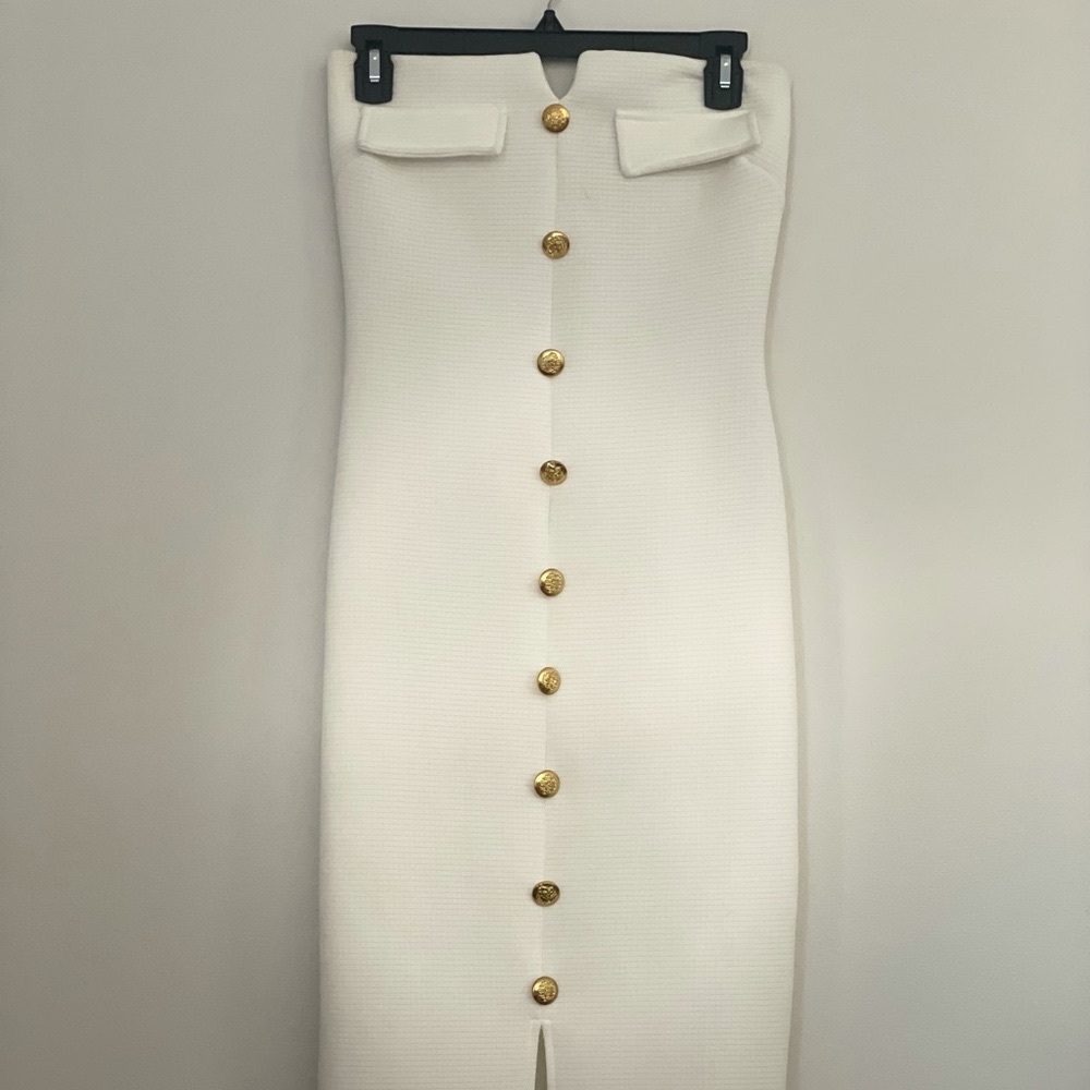 White Strapless Midi Dress